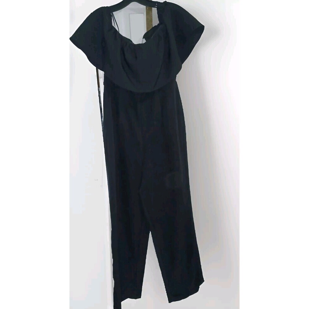 Sam Edelman Black Flowy Ruffle Off The Shoulder Women 10 Wide Leg Jumpsuit Pants